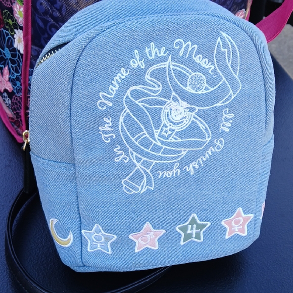 Blue Denim Backpack with Moon Design - Picture 1 of 10